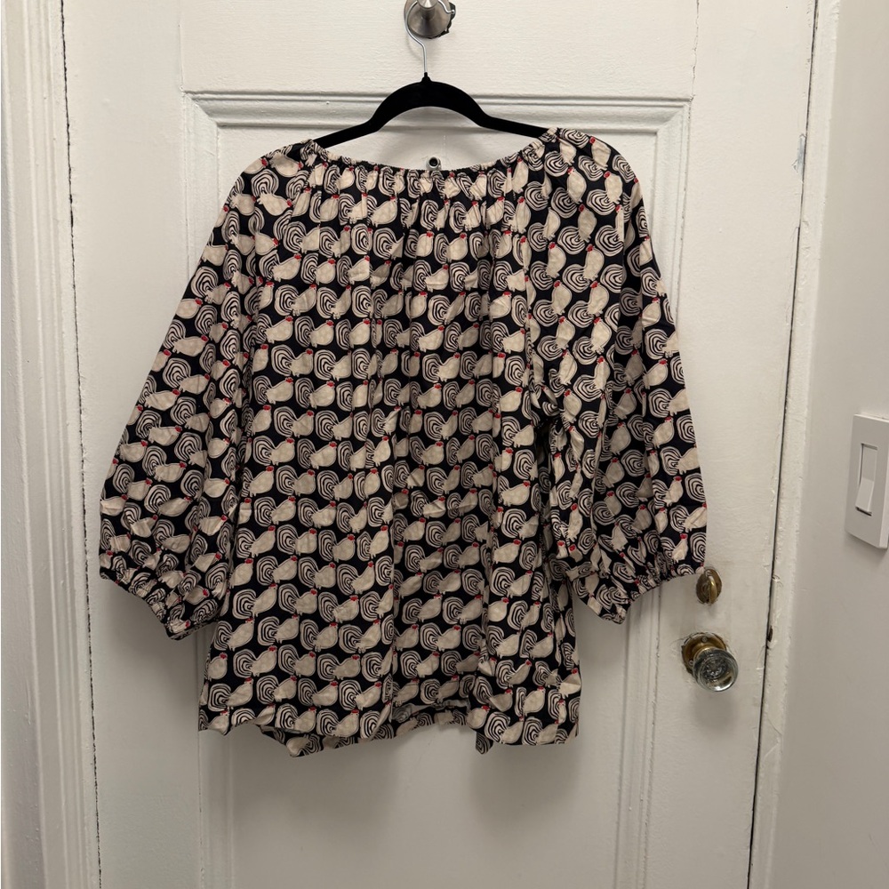NWT FV Peasant Blouse with Print - Black & Cream with a hint of red - Picture 3 of 5